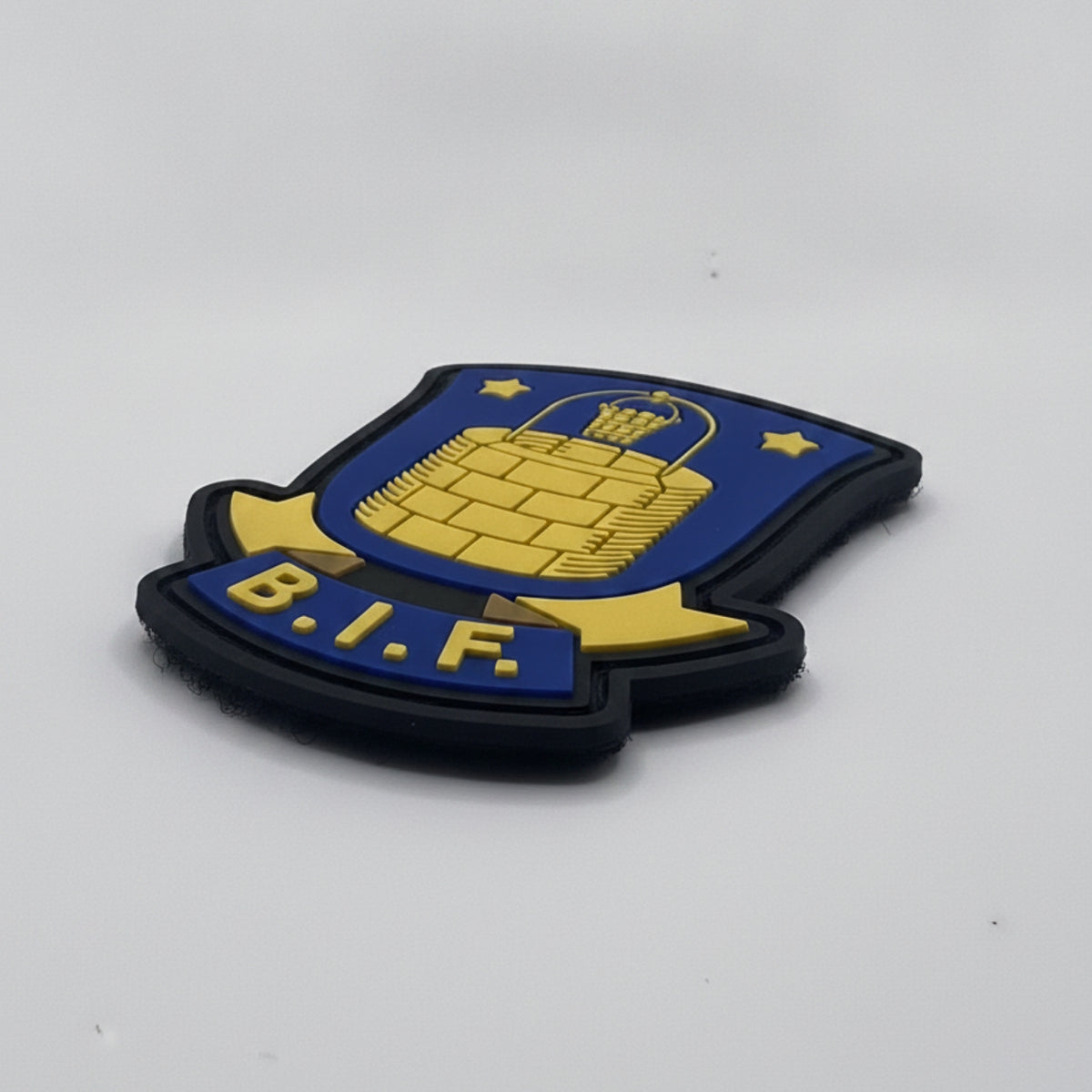 Emblem with 'B.I.F.' text on a white background